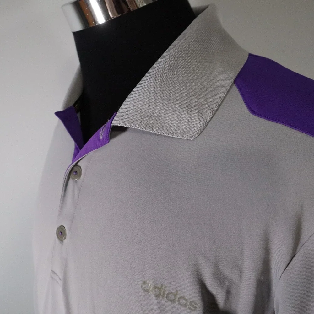 Adidas‎ Golf Polo Shirt Mens Medium Performance Gray Purple Short Sleeve
